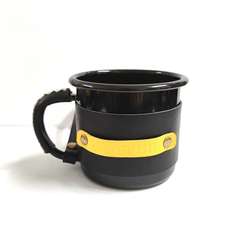 Enamel Coffee Mug 8cm With Leather Case