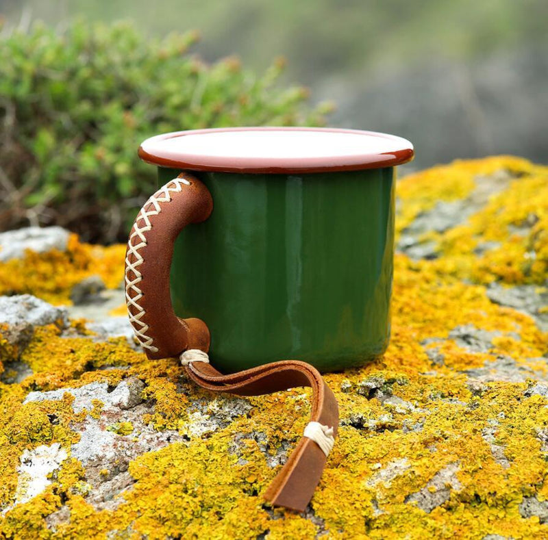 Enamel Coffee Mug 8cm With Leather Case